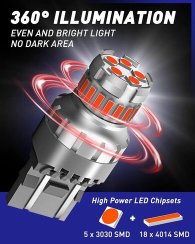 Autoone 7440 7443 LED لمبة للضوء العكسي 6000K أبيض ، 2800 لتر 300 ٪ أكثر إشراقًا 7441 7444 T20 W21W LED للضوء الاحتياطي ، ضوء الذيل ، ضوء الفرامل ، ضوء الدوران ، ضوء وقوف السيارات ، DRL ، حزمة 2 in Kuwait