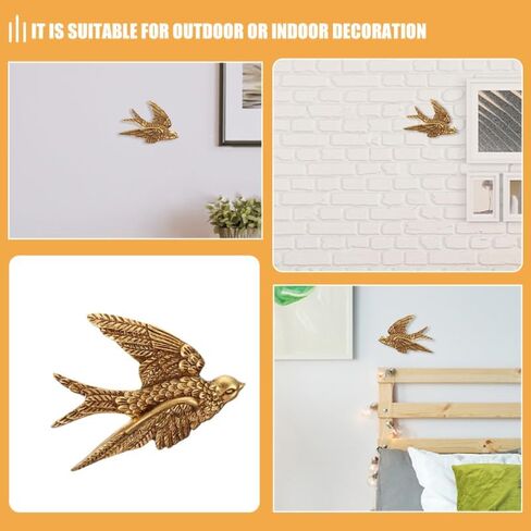 Cabilock 3pcs Golden Swallow Resin Wall Art ، Birds 3d Birds Wall Hanging Ornament لغرفة المعيشة ، غرفة نوم ، مطبخ in Kuwait