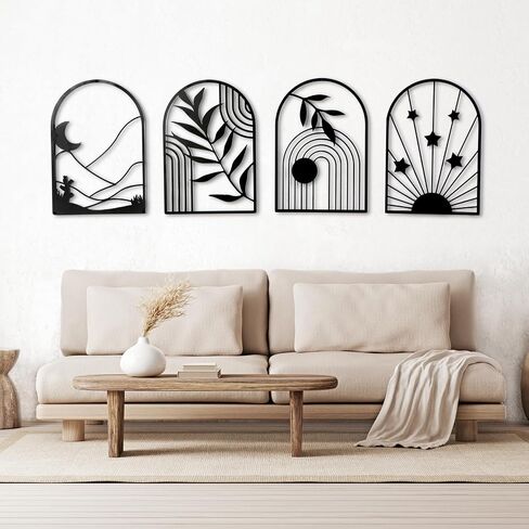 معرض Grace Boho Metal Wall Art لغرفة المعيشة - 4 قطع ، 16 "× 11" مصنوعة يدويًا ديكور الجدار المعدني لغرفة النوم ، غرفة المعيشة ، المكتب - النمط الحديث ، الحد الأدنى in Kuwait