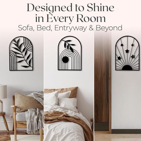 معرض Grace Boho Metal Wall Art لغرفة المعيشة - 4 قطع ، 16 "× 11" مصنوعة يدويًا ديكور الجدار المعدني لغرفة النوم ، غرفة المعيشة ، المكتب - النمط الحديث ، الحد الأدنى in Kuwait