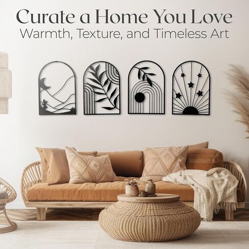 معرض Grace Boho Metal Wall Art لغرفة المعيشة - 4 قطع ، 16 "× 11" مصنوعة يدويًا ديكور الجدار المعدني لغرفة النوم ، غرفة المعيشة ، المكتب - النمط الحديث ، الحد الأدنى in Kuwait