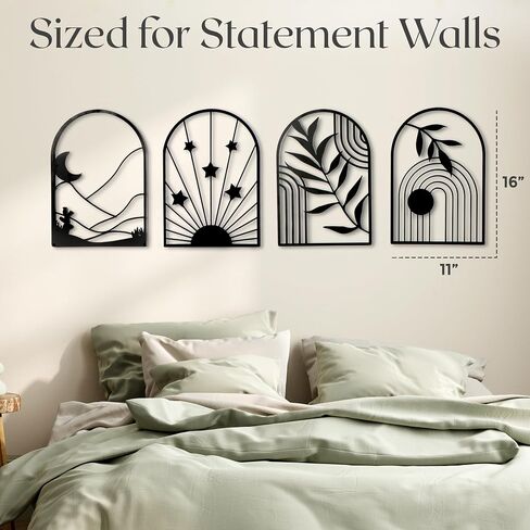 معرض Grace Boho Metal Wall Art لغرفة المعيشة - 4 قطع ، 16 "× 11" مصنوعة يدويًا ديكور الجدار المعدني لغرفة النوم ، غرفة المعيشة ، المكتب - النمط الحديث ، الحد الأدنى in Kuwait
