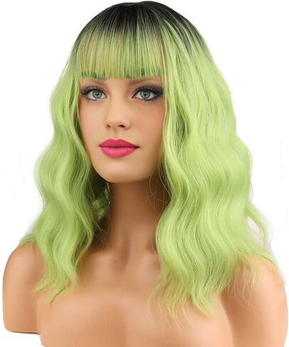 BERON 14 Inches Hot Pink Wig with Bangs Short Curly Wig Hot Pink Mix purple Orange Curly Wigs for Women Daily Party or Cosplay Hairnet Include in Kuwait