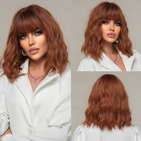 BERON 14 Inches Hot Pink Wig with Bangs Short Curly Wig Hot Pink Mix purple Orange Curly Wigs for Women Daily Party or Cosplay Hairnet Include in Kuwait