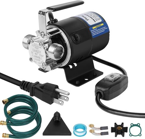 مضخة نقل المياه 115 فولت 1/10 HP 260 GPH مضخة مياه مع خرطوم شفط بمنافذ 3/4 بوصة ومضخة خرطوم مضخة نقل المياه المكره موديل جديد-أسود in Saudi Arabia