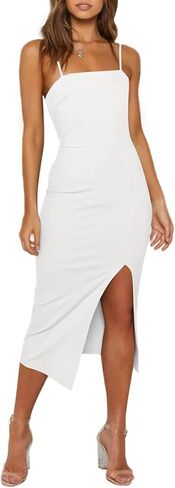 Lyaner Women's Olcyless Bodycon Midi Dress Spaghetti Straps split split legant evening party cocktys in Saudi Arabia