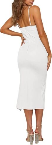 Lyaner Women's Olcyless Bodycon Midi Dress Spaghetti Straps split split legant evening party cocktys in Saudi Arabia