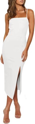 Lyaner Women's Olcyless Bodycon Midi Dress Spaghetti Straps split split legant evening party cocktys in Saudi Arabia