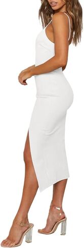 Lyaner Women's Olcyless Bodycon Midi Dress Spaghetti Straps split split legant evening party cocktys in Saudi Arabia