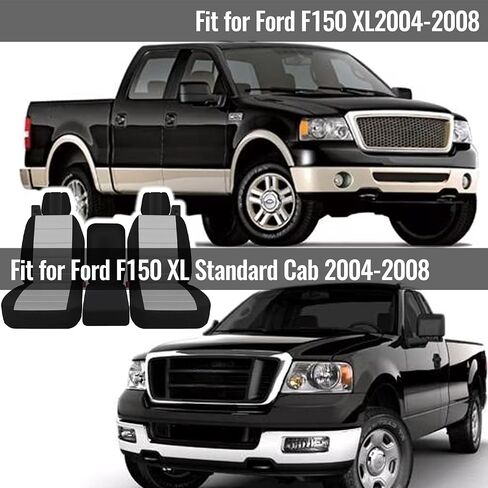Front 40/20/40 Heavy-Duty Oxford Fabric Seat Covers Compatible with Ford F150 XL/Standard Cab 2004-2008, Split Bench with Integrated Seatbelts & Solid Armrest-Gray in Kuwait