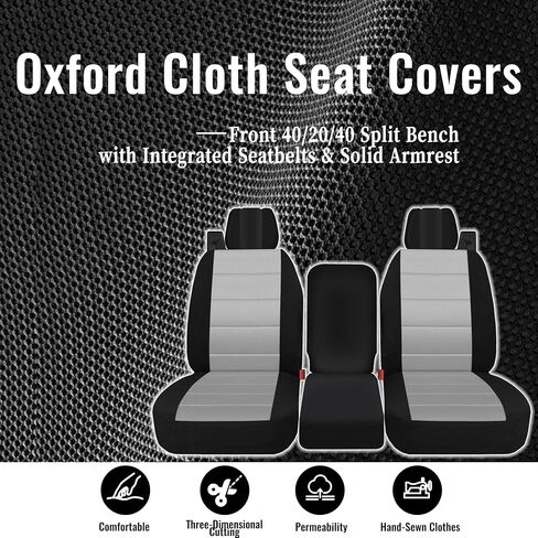 Front 40/20/40 Heavy-Duty Oxford Fabric Seat Covers Compatible with Ford F150 XL/Standard Cab 2004-2008, Split Bench with Integrated Seatbelts & Solid Armrest-Gray in Kuwait