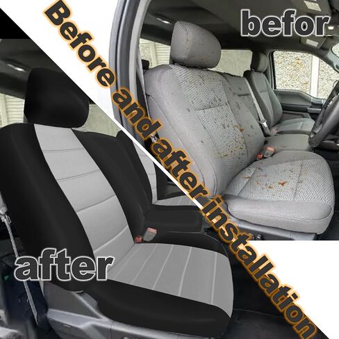 Front 40/20/40 Heavy-Duty Oxford Fabric Seat Covers Compatible with Ford F150 XL/Standard Cab 2004-2008, Split Bench with Integrated Seatbelts & Solid Armrest-Gray in Kuwait