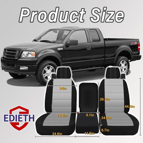 Front 40/20/40 Heavy-Duty Oxford Fabric Seat Covers Compatible with Ford F150 XL/Standard Cab 2004-2008, Split Bench with Integrated Seatbelts & Solid Armrest-Gray in Kuwait