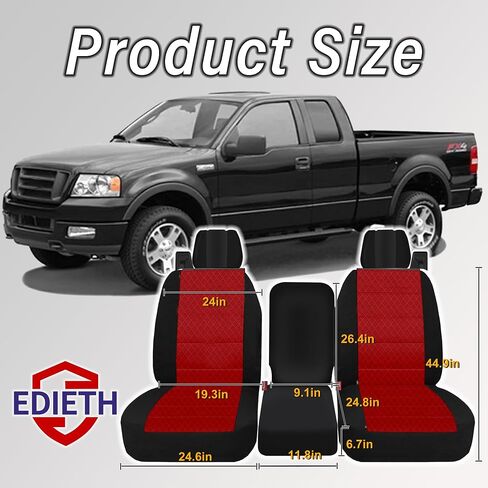 Front 40/20/40 Heavy-Duty Oxford Fabric Seat Covers Compatible with Ford F150 XL/Standard Cab 2004-2008, Split Bench with Integrated Seatbelts & Solid Armrest-Gray in Kuwait
