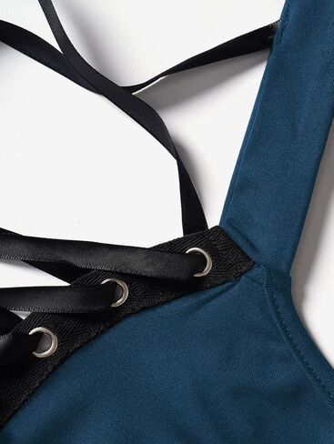 DRESSFO Women's Gothic Cocktail Dress 65s Lace Up Retro Rockabilly Plunging Neck High Waisted A Line Party Swing Dress in Kuwait