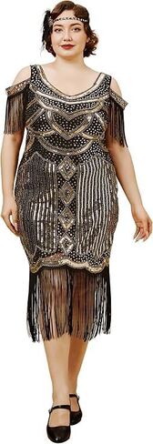 نساء زائد الحجم فساتين الزعنفة 1920s v الرقبة المخرمة من Great Gatsby Club & Night Out Dresses in Kuwait