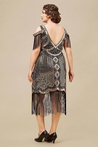 نساء زائد الحجم فساتين الزعنفة 1920s v الرقبة المخرمة من Great Gatsby Club & Night Out Dresses in Kuwait