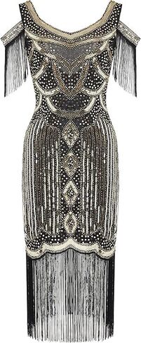نساء زائد الحجم فساتين الزعنفة 1920s v الرقبة المخرمة من Great Gatsby Club & Night Out Dresses in Kuwait