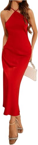 SOLY HUX Women's Halter Cami Dress Sleeveless Backless Bodycon Cocktail Party Satin Long Dresses in Saudi Arabia