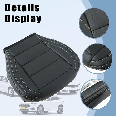 Secosautoparts السائق الأمامي السفلي السفلي المركز غطاء المقعد الجلود المثقبة لغطاء المقعد الأسود من الجلد الأبيض المتوافق مع فورد موستانج 2015 2017 2018 2018 2020 2021 2022 2023 in Saudi Arabia