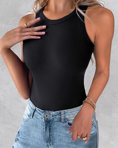 Chicme Womens 2 قطعة بلا أكمام قمم الصناديق الصيف غير الرسمي الأساسي مضلعة مضلعة السميك السميك المتسابق in Kuwait