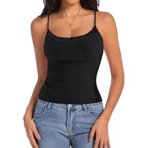 Womens Lace Camisole Cropped Tank Tops Y2K Square Neck Adjustable Spaghetti Strap Cami Sexy Sleeveless Shirt in Kuwait