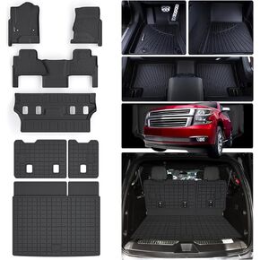 حصيرة أرضية لـ Chevy Chevrolet Tahoe & GMC Yukon 7Seat (وليس XL) 2015-2020 و Cargo Mat مع حماية مسند الظهر TPE جميع بطانات حماية الطقس وبطانات البضائع in Kuwait