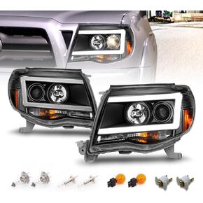 amerilite لعام 2005-2011 تويوتا تاكوما c-type switchback LED أنبوب الإشارة مربع المصابيح الأمامية السوداء-جانب الركاب والسائق in Kuwait