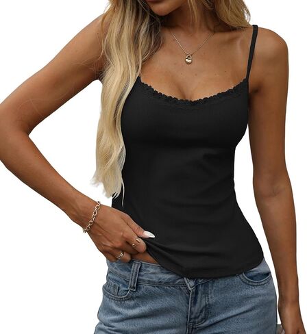 Womens Lace Camisole Cropped Tank Tops Y2K Square Neck Adjustable Spaghetti Strap Cami Sexy Sleeveless Shirt in Saudi Arabia