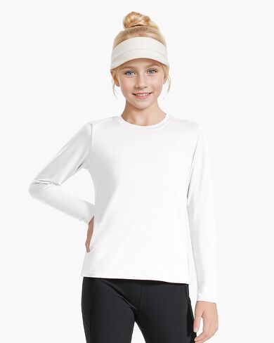 قمصان Auranso للفتيات بأكمام طويلة، 3 قطع من القمصان الرياضية سريعة الجفاف للفتيات باللون الأسود والأبيض والأحمر الوردي 9-10 سنوات in Kuwait