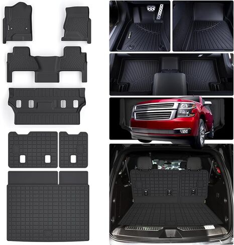 حصيرة أرضية لـ Chevy Chevrolet Tahoe & GMC Yukon 7Seat (وليس XL) 2015-2020 و Cargo Mat مع حماية مسند الظهر TPE جميع بطانات حماية الطقس وبطانات البضائع in Kuwait
