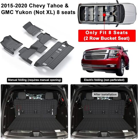 حصيرة أرضية لـ Chevy Chevrolet Tahoe & GMC Yukon 7Seat (وليس XL) 2015-2020 و Cargo Mat مع حماية مسند الظهر TPE جميع بطانات حماية الطقس وبطانات البضائع in Kuwait