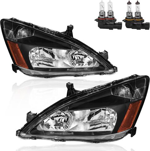 Headlights Assembly Replacement Compatible with 2003-2007 Honda Accord Halogen with Clear Lens Chrome Housing Amber Reflector Front Lamps Driver and Passenger Side (Set of 2) in Saudi Arabia