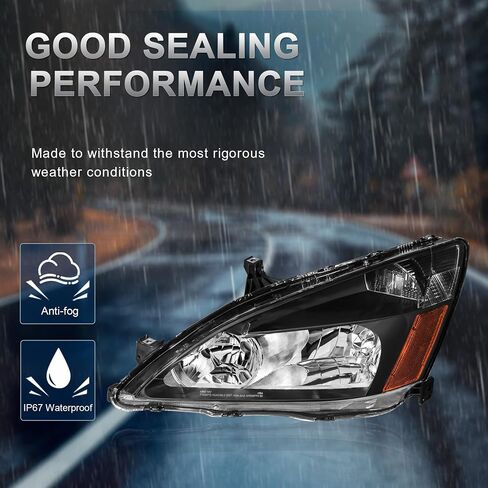 Headlights Assembly Replacement Compatible with 2003-2007 Honda Accord Halogen with Clear Lens Chrome Housing Amber Reflector Front Lamps Driver and Passenger Side (Set of 2) in Saudi Arabia