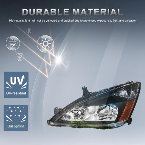 Headlights Assembly Replacement Compatible with 2003-2007 Honda Accord Halogen with Clear Lens Chrome Housing Amber Reflector Front Lamps Driver and Passenger Side (Set of 2) in Saudi Arabia