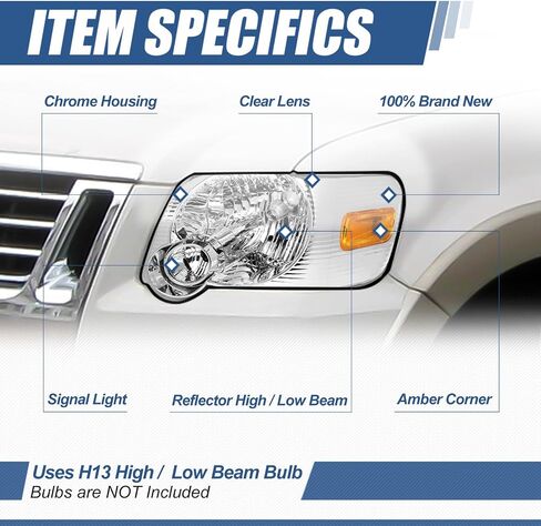 Auto Dynasty Headlight Assembly Headlamps Compatible with 2006 2007 2008 2009 2010 Ford Explorer/Sport Trac, Driver and Passengers, Black Housing Amber Corner in Saudi Arabia