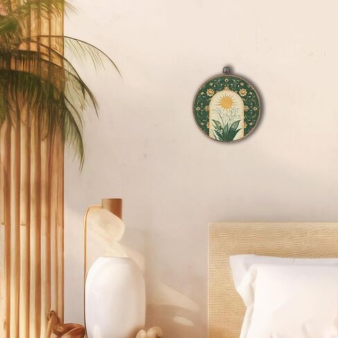 Tzhim Boho الزهور جولة الجدار الديكور ، خمر زهرة ملونة معلقة الجدار الفن القماش مؤطرة ، الجدران الجدار الأزرق النباتية الرجعية للمنزل غرفة المعيشة غرفة نوم المنزل ، 10x10in in Kuwait