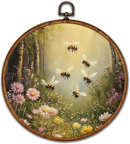 Bcuangd Retro Dog Round Wall Art Decor - عتيقة عتيقة جدار جدار فن القماش المطبوعات الفنية ، ريفي Cottagecore جولة جدار شنقا للمنزل المزرعة ، 10 "× 10" in Kuwait