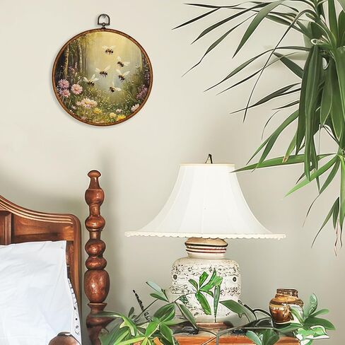 Bcuangd Retro Dog Round Wall Art Decor - عتيقة عتيقة جدار جدار فن القماش المطبوعات الفنية ، ريفي Cottagecore جولة جدار شنقا للمنزل المزرعة ، 10 "× 10" in Kuwait
