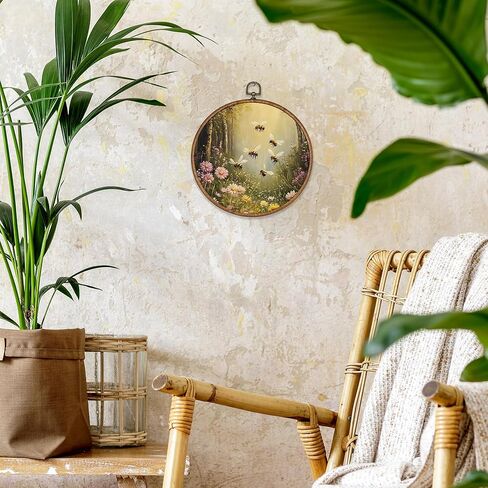 Bcuangd Retro Dog Round Wall Art Decor - عتيقة عتيقة جدار جدار فن القماش المطبوعات الفنية ، ريفي Cottagecore جولة جدار شنقا للمنزل المزرعة ، 10 "× 10" in Kuwait