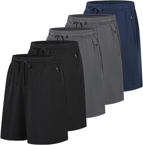 Cimic 5 Pack Mens Athletic Shorts Quick Dry Gym Running Workout Basketball Shorts for Men with Zippered Pockets in Saudi Arabia