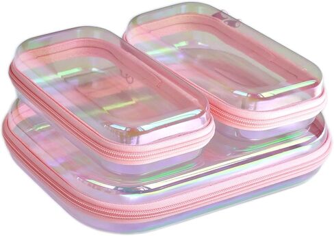 Clear Hard Shell Zipper Case, Surface scratch resistant material, Portable Cosmetic Bag with Zipper, Diaper Bag Organizing Pouches, Hard Plastic Case, Clear Bags for Organizing, Pink （3 Pcs） in Saudi Arabia