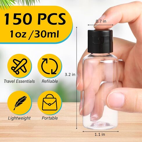 150 Pcs 1oz Travel Bottles Bulk for Toiletries Clear Small Travel Size Bottles Bulk Refillable Empty Containers for Shampoo Lotion Liquid Body Soap Cream Toiletries(Black Cap) in Saudi Arabia