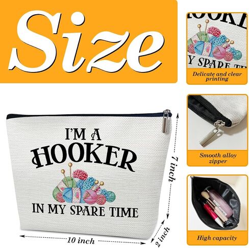 Crochet Gifts Makeup Bag for Crocheters Lovers, Knitting, and Women, I'm A Hooker In My Spare Time Cosmetic Bag for Purse. in Saudi Arabia