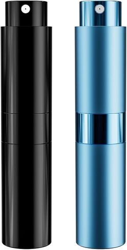 زجاجة سفر قابلة لإعادة تعبئة العطور 8ML رذاذ Atomizer المحمولة للأساسيات المسافر 2 حزمة (أسود ، وردي) in Kuwait