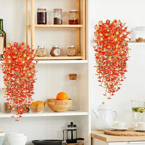 Artificial Hanging Flowers for Outdoor, 2pcs Fake Plants Long Vine Morning Glory Eucalyptus, UV Resistant Realistic Faux Greenery Indoor Outside Patio Porch Garden Spring Decor, Purple in Kuwait