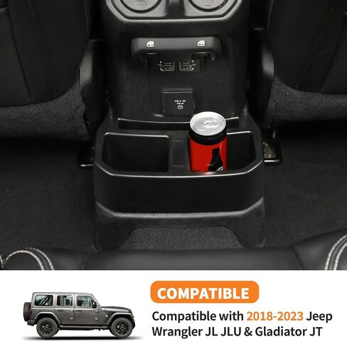 Rear Cup Holder Fit for 2018-2025 Jeep Wrangler JL JLU & Gladiator JT,Rear Seat Storage Box Tray Organizer Floor Console Mounted Drink Holder Interior Accessories in Saudi Arabia