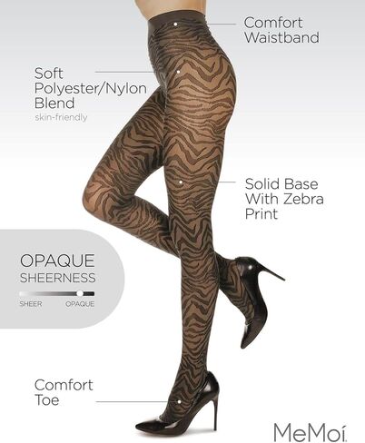 MeMoi Women's Zebra Zen Opaque Nylon Tights in Kuwait