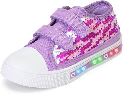 Boys Girls Sneakers Light Up Canvas Shoes for Toddler Kids Easy Fasten Fashion Shoes with Hook and Loops in Kuwait