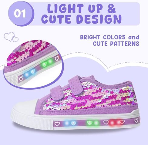 Boys Girls Sneakers Light Up Canvas Shoes for Toddler Kids Easy Fasten Fashion Shoes with Hook and Loops in Kuwait